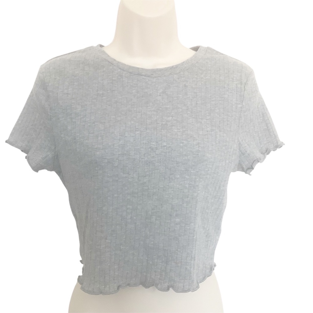 NWT Shein Gray Crew Neck Ribbed Stretch Size Large Crop Top